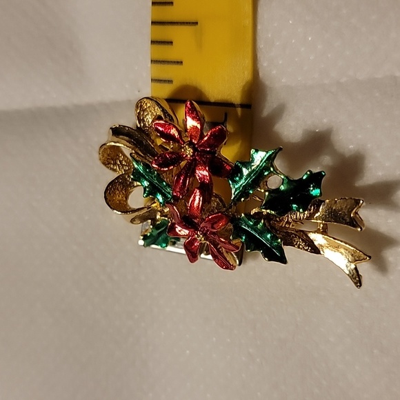 Vintage Gerry's Signed Christmas Poinsettia Ivy Gold Tone Brooch Pin Holiday - Picture 9 of 16